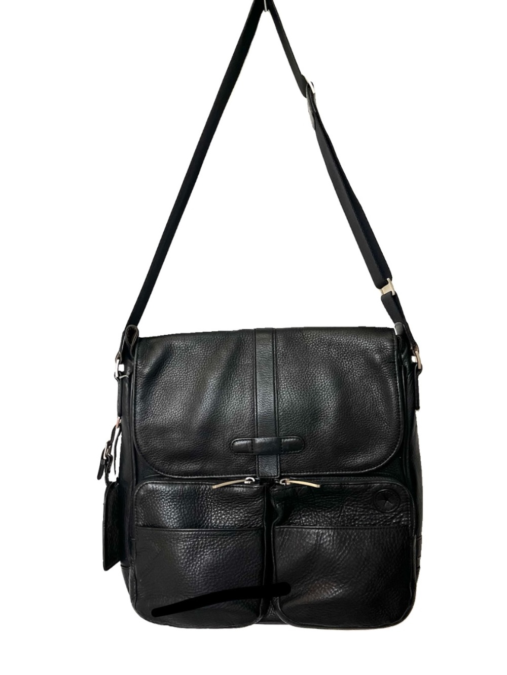 BOSCA Black Leather Crossbody Bag Pockets